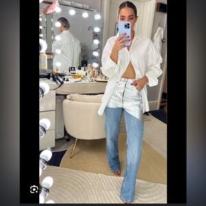 Topshop foiled waist Kort Jeans in Mid Blue